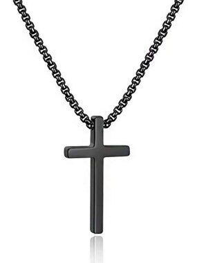 Men's Fashion Jewelry Stainless Steel Cross Necklace Black Pendant Chain Gift